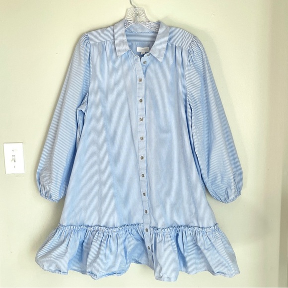 A Loves A Dresses & Skirts - A Loves A 
Blue & White Pinstripe Ruffle Hem Shirt Dress / Tunic
  Large